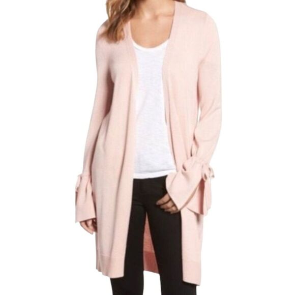 Halogen Cardigan Sweater Womens Lightweight Long Whimsical Bell Sleeves Pink L - Picture 2 of 14